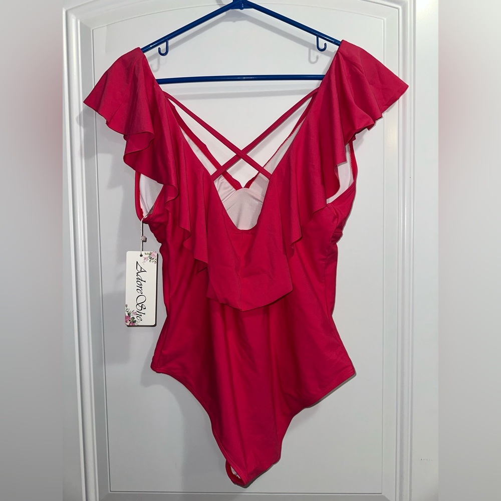 Red Ruffled V-Neck Intimate Bodysuit - Picture 5 of 5